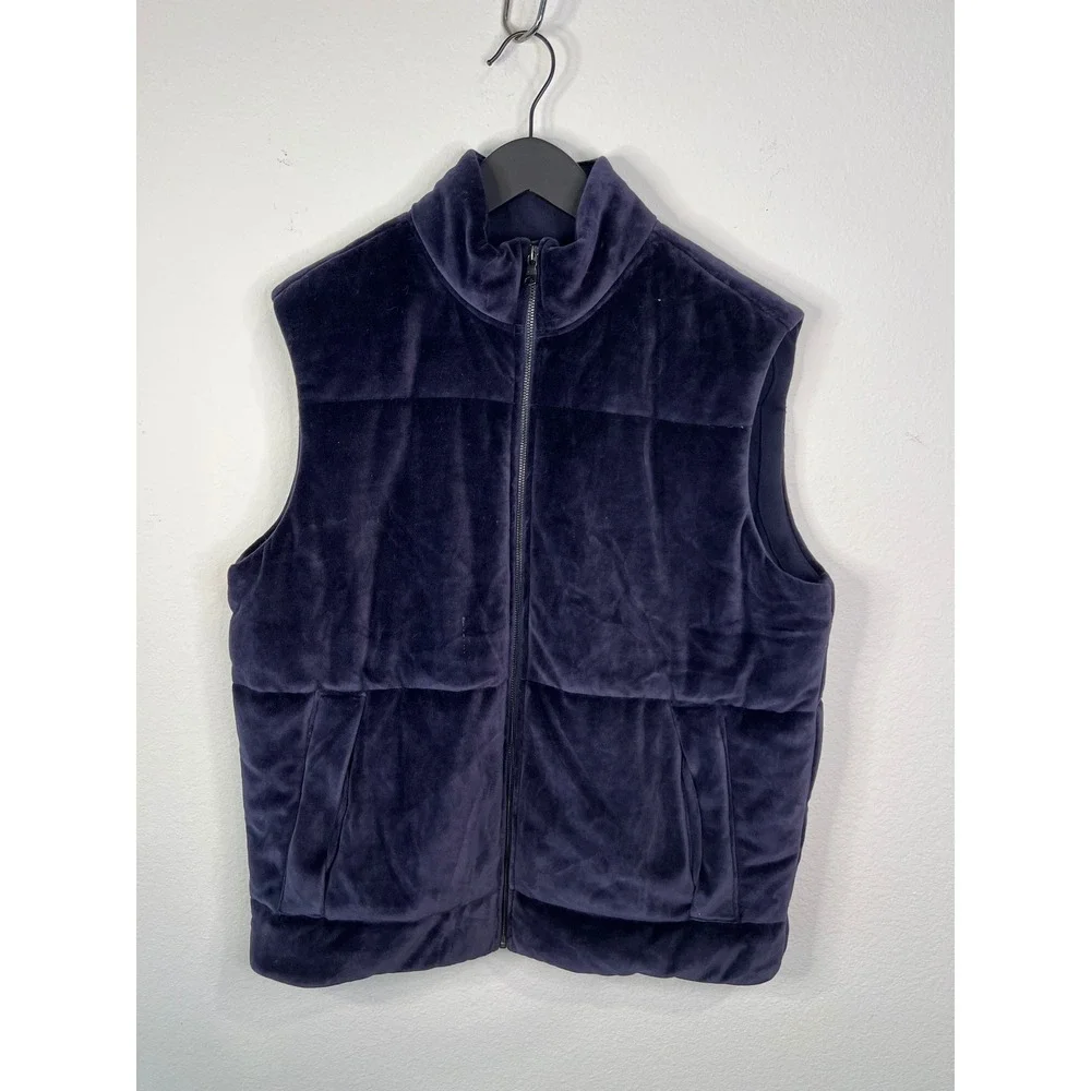 Banana Republic Mens Puffer Vest Velvet Quilted Zip Up Navy Blue Large Tall